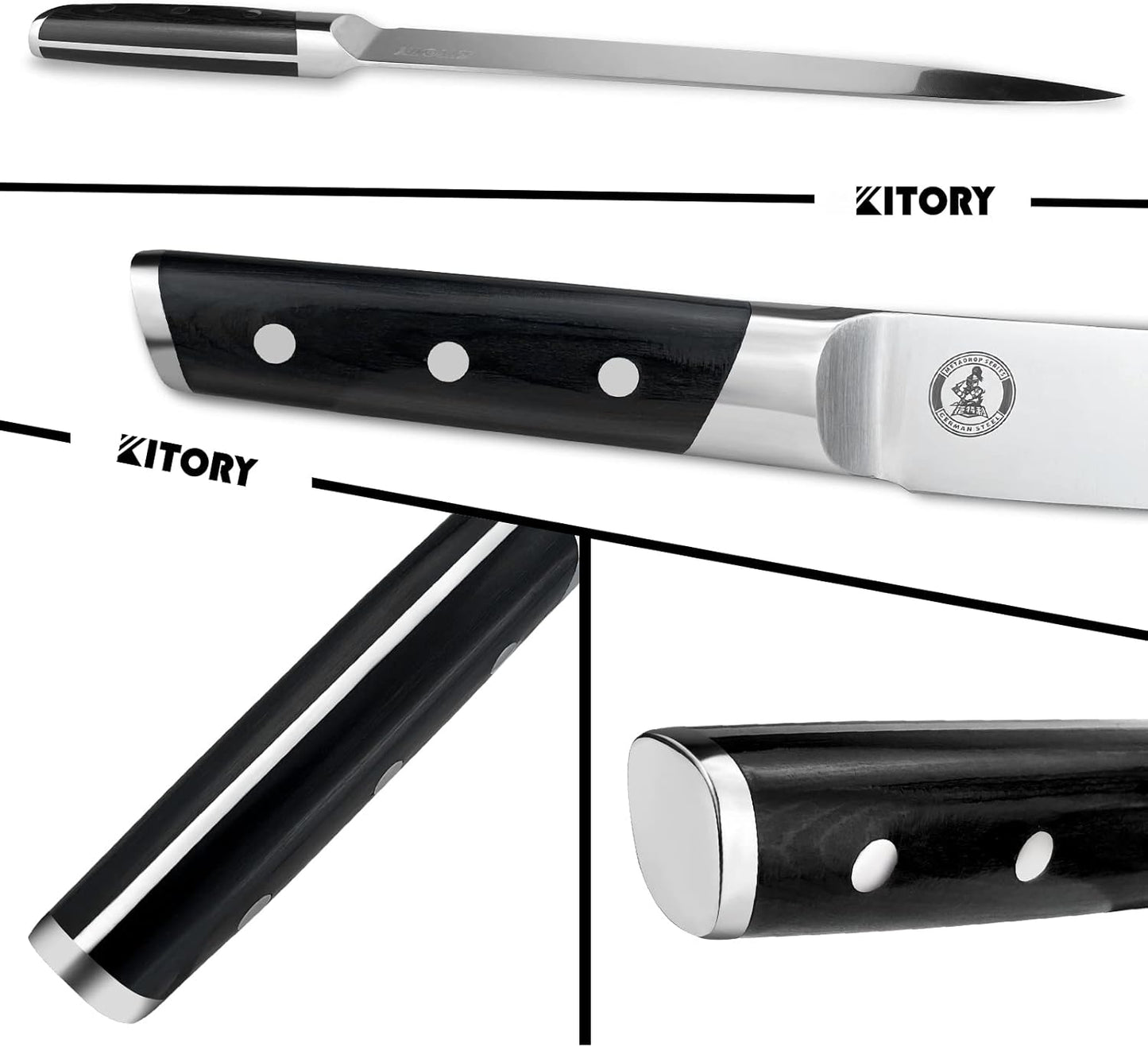 12” Slicing Knife - Japanese Style Meat Carving and BBQ Brisket Knife for Turkey - German High Carbon Steel- Big Size pakkaWood Mirror Finish Handle Design, with Gift Box
