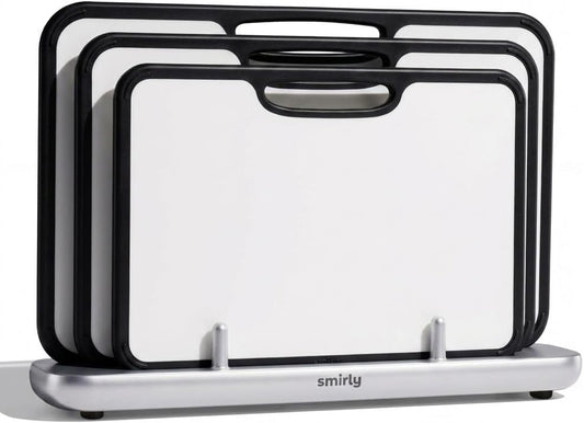 Titanium Cutting Board for Kitchen, Double Sided Chopping Board Set with Holder, Pure Titanium, 3 Pack (Cloud White)