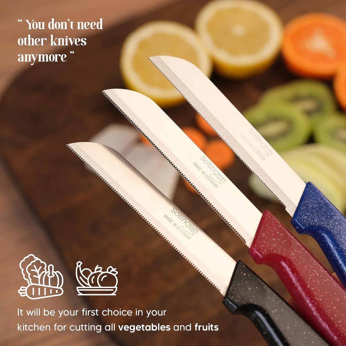 Serrated Paring Knife - Set of 6 Pcs German Solingen Small Knife Set Small Kitchen Paring Fruit Vegetable Tomato Knives Stainless Steel Cutting & Peeling, Black