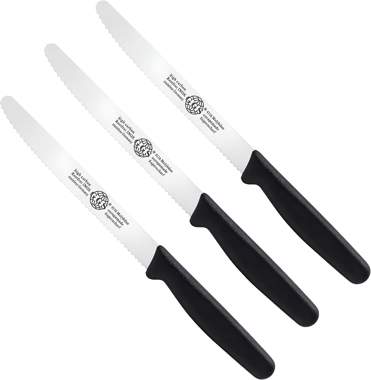 Serrated Paring Knife - Set of 6 Pcs German Solingen Small Knife Set Small Kitchen Paring Fruit Vegetable Tomato Knives Stainless Steel Cutting & Peeling, Black