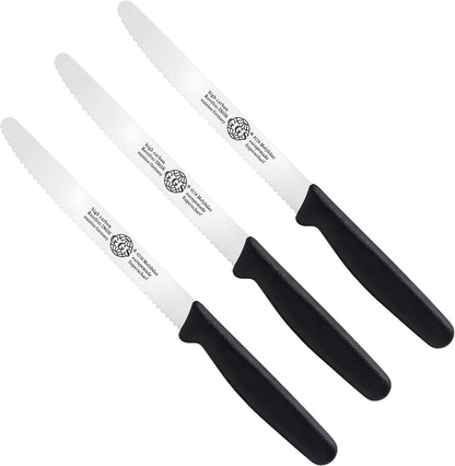 Serrated Paring Knife - Set of 6 Pcs German Solingen Small Knife Set Small Kitchen Paring Fruit Vegetable Tomato Knives Stainless Steel Cutting & Peeling, Black