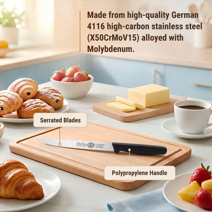 Serrated Paring Knife - Set of 6 Pcs German Solingen Small Knife Set Small Kitchen Paring Fruit Vegetable Tomato Knives Stainless Steel Cutting & Peeling, Black