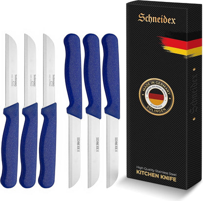 Serrated Paring Knife - Set of 6 Pcs German Solingen Small Knife Set Small Kitchen Paring Fruit Vegetable Tomato Knives Stainless Steel Cutting & Peeling, Black