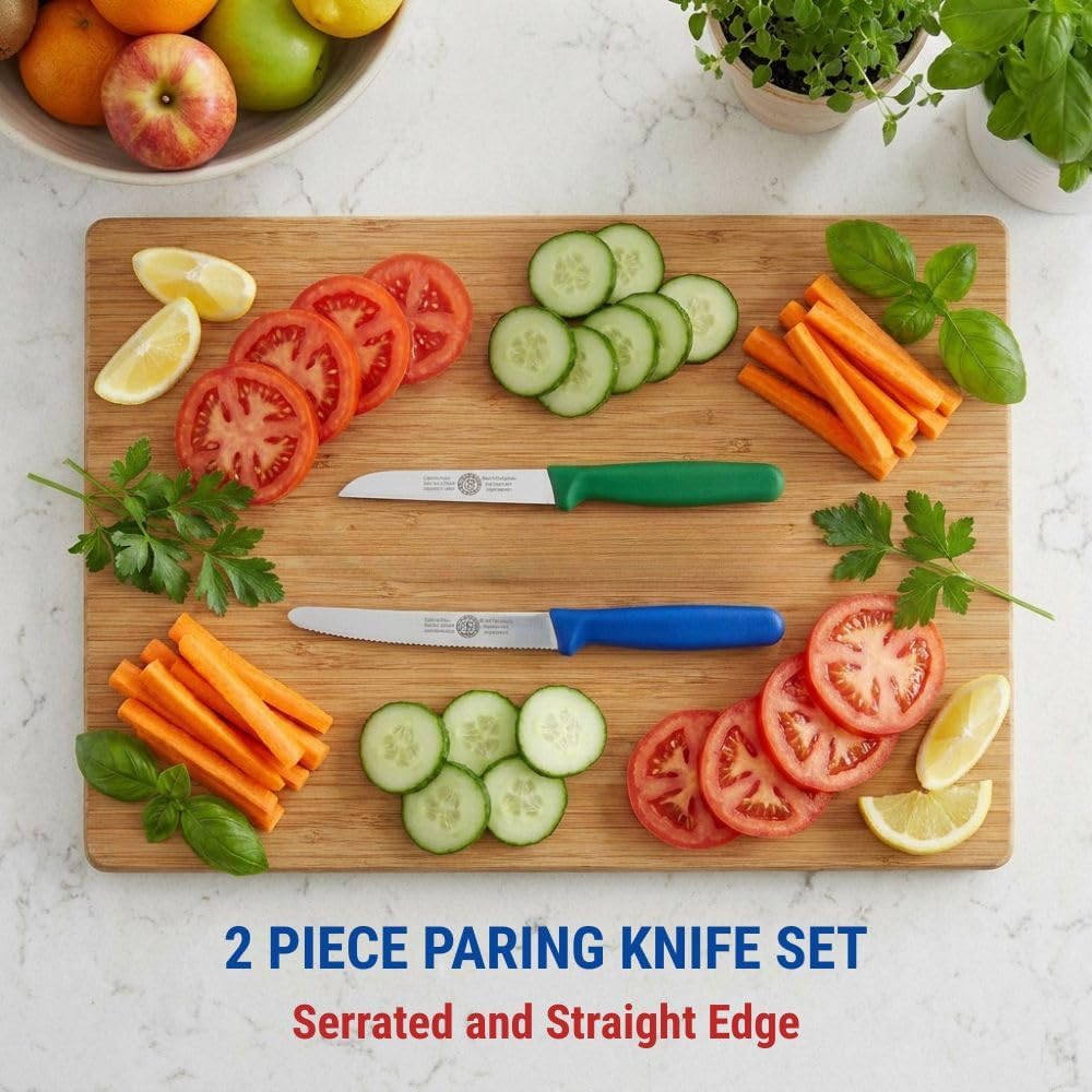 Serrated Paring Knife - Set of 6 Pcs German Solingen Small Knife Set Small Kitchen Paring Fruit Vegetable Tomato Knives Stainless Steel Cutting & Peeling, Black