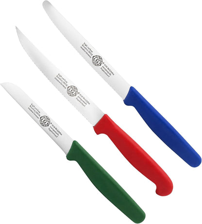 Serrated Paring Knife - Set of 6 Pcs German Solingen Small Knife Set Small Kitchen Paring Fruit Vegetable Tomato Knives Stainless Steel Cutting & Peeling, Black