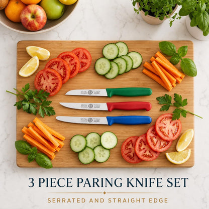 Serrated Paring Knife - Set of 6 Pcs German Solingen Small Knife Set Small Kitchen Paring Fruit Vegetable Tomato Knives Stainless Steel Cutting & Peeling, Black