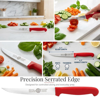 Serrated Paring Knife - Set of 6 Pcs German Solingen Small Knife Set Small Kitchen Paring Fruit Vegetable Tomato Knives Stainless Steel Cutting & Peeling, Black