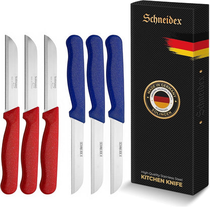 Serrated Paring Knife - Set of 6 Pcs German Solingen Small Knife Set Small Kitchen Paring Fruit Vegetable Tomato Knives Stainless Steel Cutting & Peeling, Black