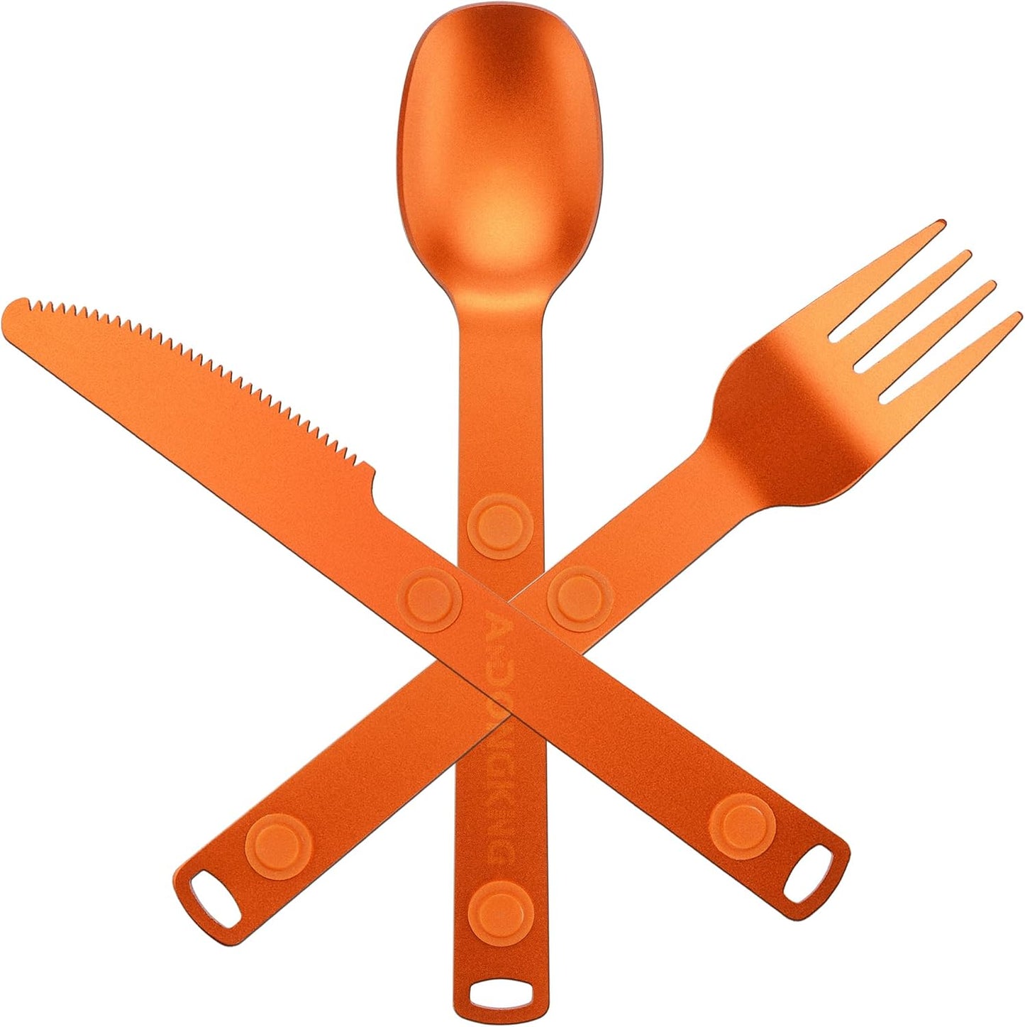 Magnetic Camping Cutlery Set, Knife Fork Spoon, 3-Pack, Orange | Aluminum Travel Flatware, Lightweight, Space Saving, Portable Travel Flatware, Easy Clean