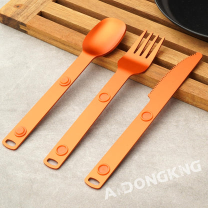 Magnetic Camping Cutlery Set, Knife Fork Spoon, 3-Pack, Orange | Aluminum Travel Flatware, Lightweight, Space Saving, Portable Travel Flatware, Easy Clean