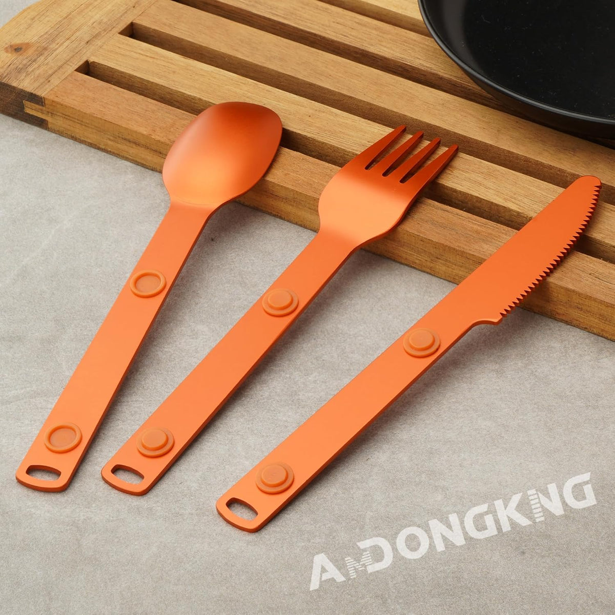 Magnetic Camping Cutlery Set, Knife Fork Spoon, 3-Pack, Orange | Aluminum Travel Flatware, Lightweight, Space Saving, Portable Travel Flatware, Easy Clean