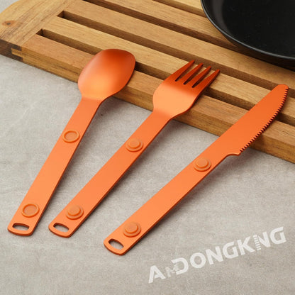 Magnetic Camping Cutlery Set, Knife Fork Spoon, 3-Pack, Orange | Aluminum Travel Flatware, Lightweight, Space Saving, Portable Travel Flatware, Easy Clean