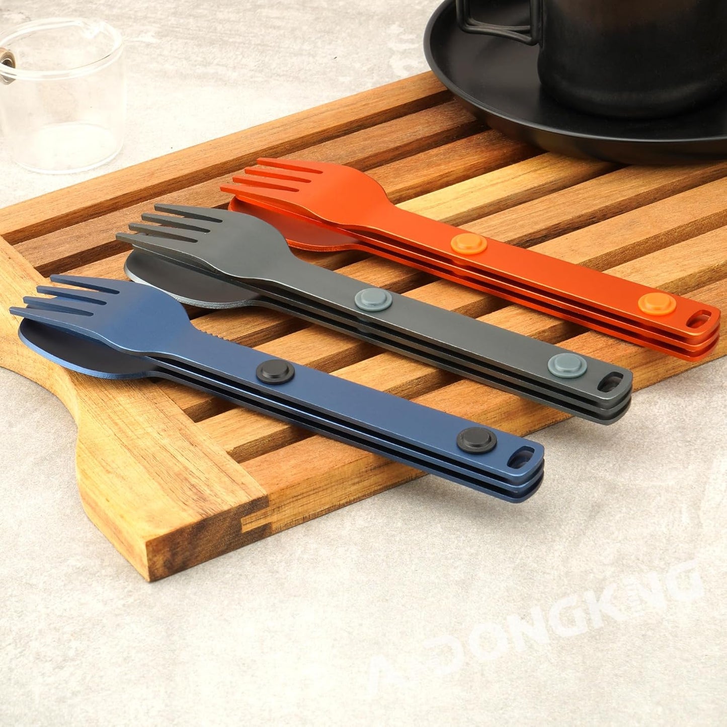 Magnetic Camping Cutlery Set, Knife Fork Spoon, 3-Pack, Orange | Aluminum Travel Flatware, Lightweight, Space Saving, Portable Travel Flatware, Easy Clean