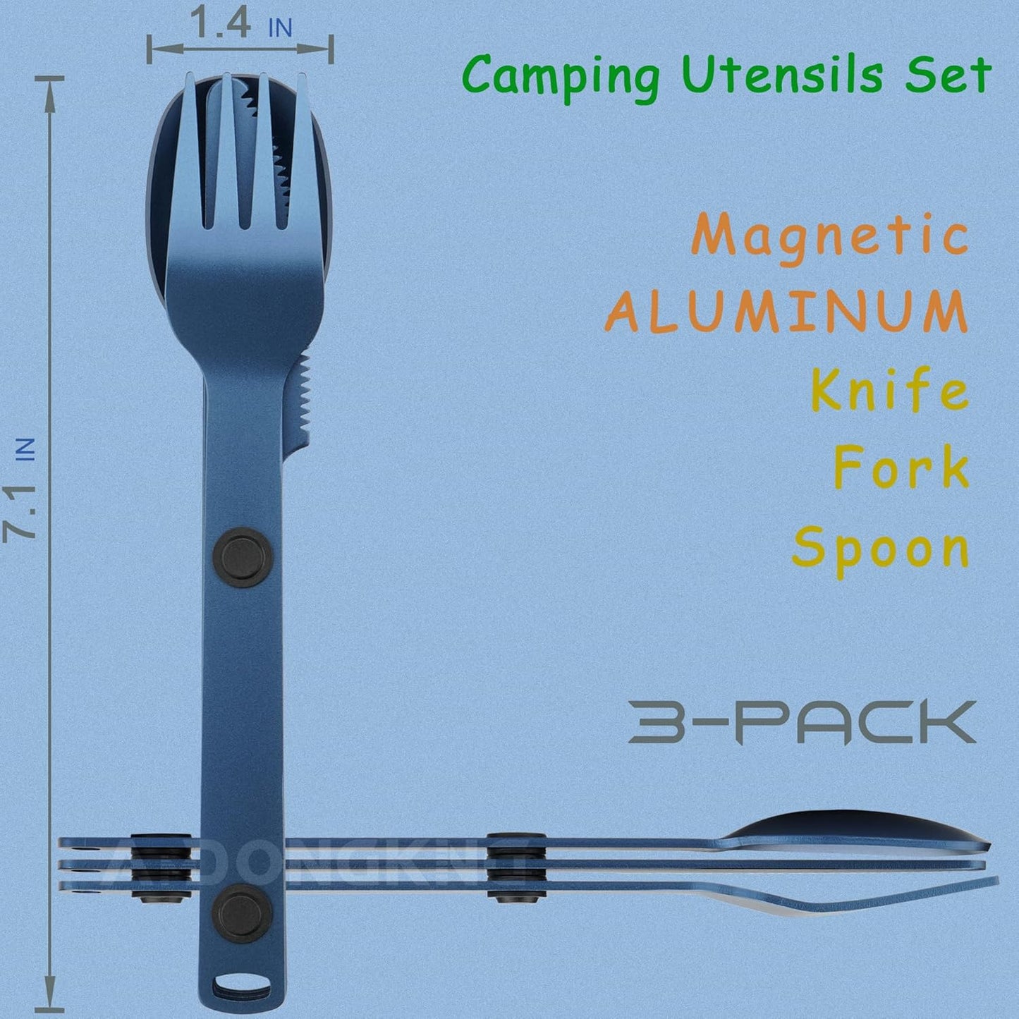 Magnetic Camping Cutlery Set, Knife Fork Spoon, 3-Pack, Orange | Aluminum Travel Flatware, Lightweight, Space Saving, Portable Travel Flatware, Easy Clean