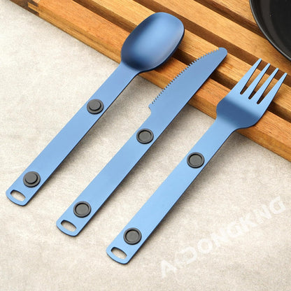 Magnetic Camping Cutlery Set, Knife Fork Spoon, 3-Pack, Orange | Aluminum Travel Flatware, Lightweight, Space Saving, Portable Travel Flatware, Easy Clean