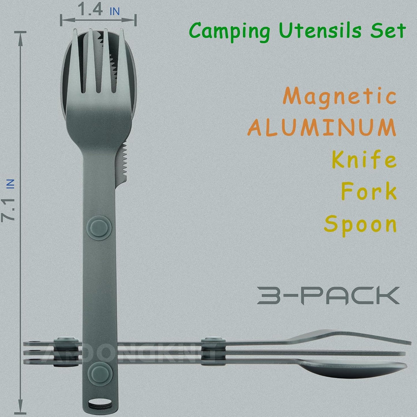 Magnetic Camping Cutlery Set, Knife Fork Spoon, 3-Pack, Orange | Aluminum Travel Flatware, Lightweight, Space Saving, Portable Travel Flatware, Easy Clean