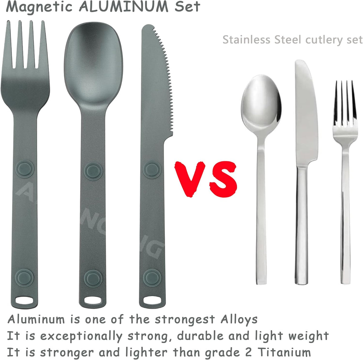 Magnetic Camping Cutlery Set, Knife Fork Spoon, 3-Pack, Orange | Aluminum Travel Flatware, Lightweight, Space Saving, Portable Travel Flatware, Easy Clean