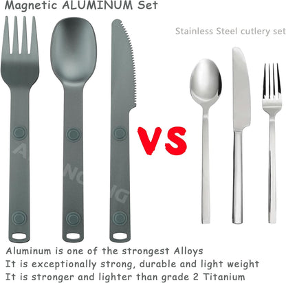 Magnetic Camping Cutlery Set, Knife Fork Spoon, 3-Pack, Orange | Aluminum Travel Flatware, Lightweight, Space Saving, Portable Travel Flatware, Easy Clean