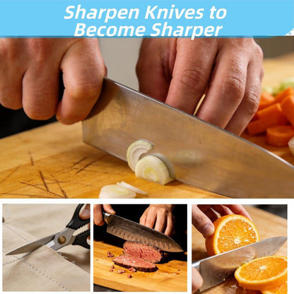 Diamond Sharpening Stone, Knife Sharpener Stone Whetstone Honeycomb Surface Plate with Non-slip Base for Pocket Knives Scissors (320/400/600/1000/1500/2000/3000 Grit，with Angle Guide and Leather)