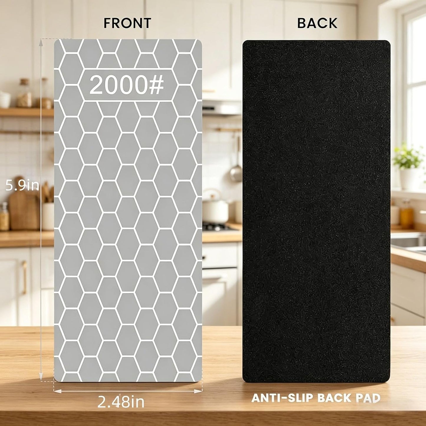 Diamond Sharpening Stone, Knife Sharpener Stone Whetstone Honeycomb Surface Plate with Non-slip Base for Pocket Knives Scissors (320/400/600/1000/1500/2000/3000 Grit，with Angle Guide and Leather)