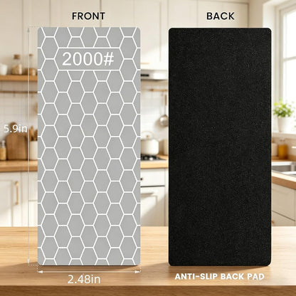 Diamond Sharpening Stone, Knife Sharpener Stone Whetstone Honeycomb Surface Plate with Non-slip Base for Pocket Knives Scissors (320/400/600/1000/1500/2000/3000 Grit，with Angle Guide and Leather)