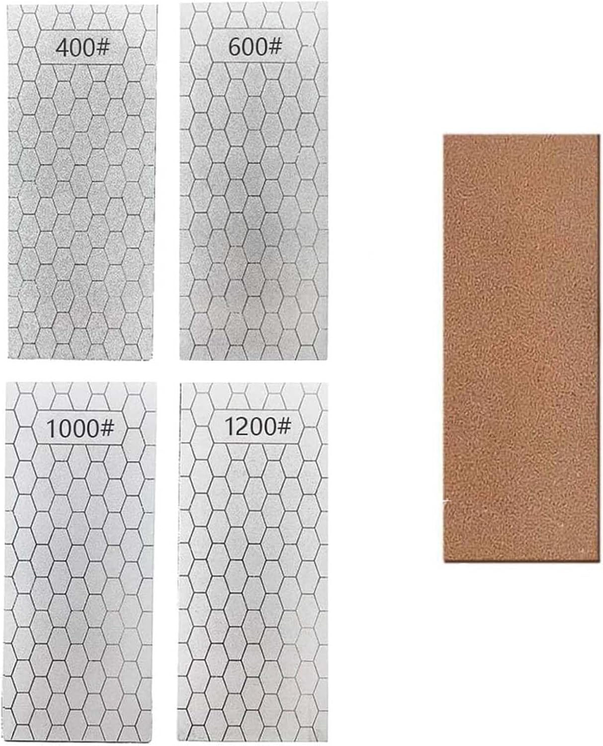 Diamond Sharpening Stone, Knife Sharpener Stone Whetstone Honeycomb Surface Plate with Non-slip Base for Pocket Knives Scissors (320/400/600/1000/1500/2000/3000 Grit，with Angle Guide and Leather)