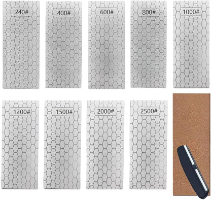 Diamond Sharpening Stone, Knife Sharpener Stone Whetstone Honeycomb Surface Plate with Non-slip Base for Pocket Knives Scissors (320/400/600/1000/1500/2000/3000 Grit，with Angle Guide and Leather)