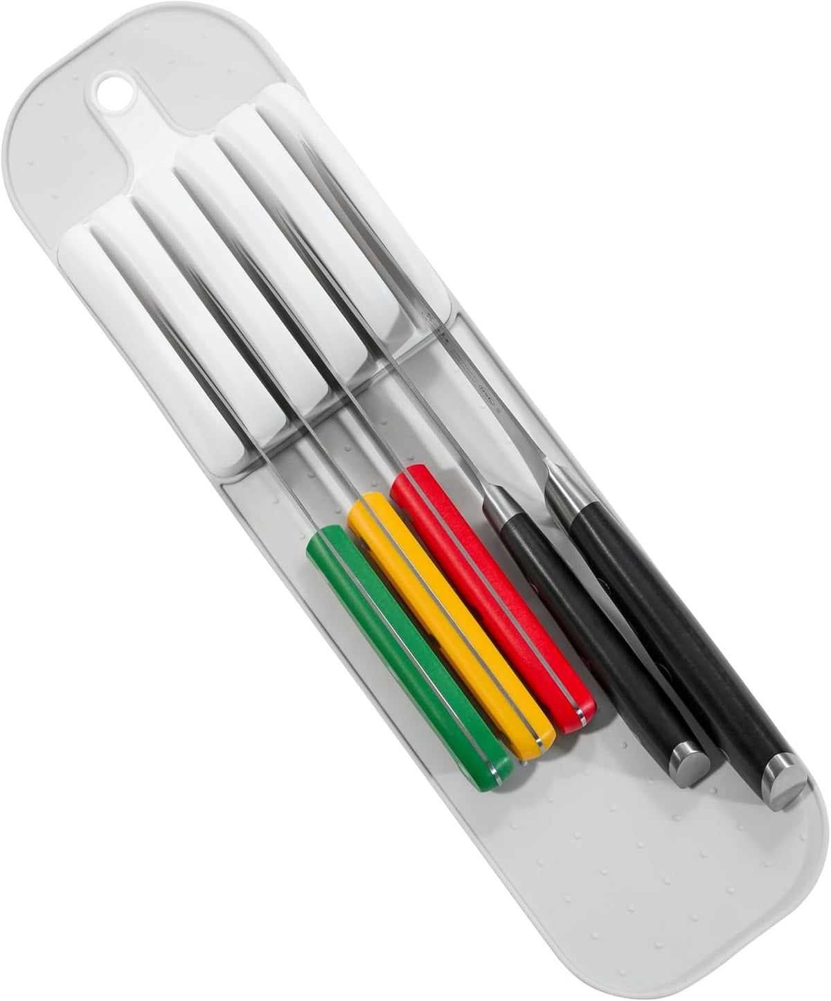 Classic In Drawer Knife Drawer Organizer, 5 Knives | non slip feet, rounded corners, secure blade slots, countertop block alternative, woman owned