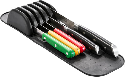 Classic In Drawer Knife Drawer Organizer, 5 Knives | non slip feet, rounded corners, secure blade slots, countertop block alternative, woman owned