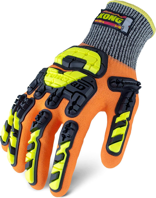 Ironclad KONG Cut Resistant Chemical Impact Glove; TRP Impact Protection, Nitrile Coating, A6 Cut Resistant, Sized S, M, L, XL, XXL, XXXL, KCHA5-05-XL, Orange, X-Large (Pack of 1)