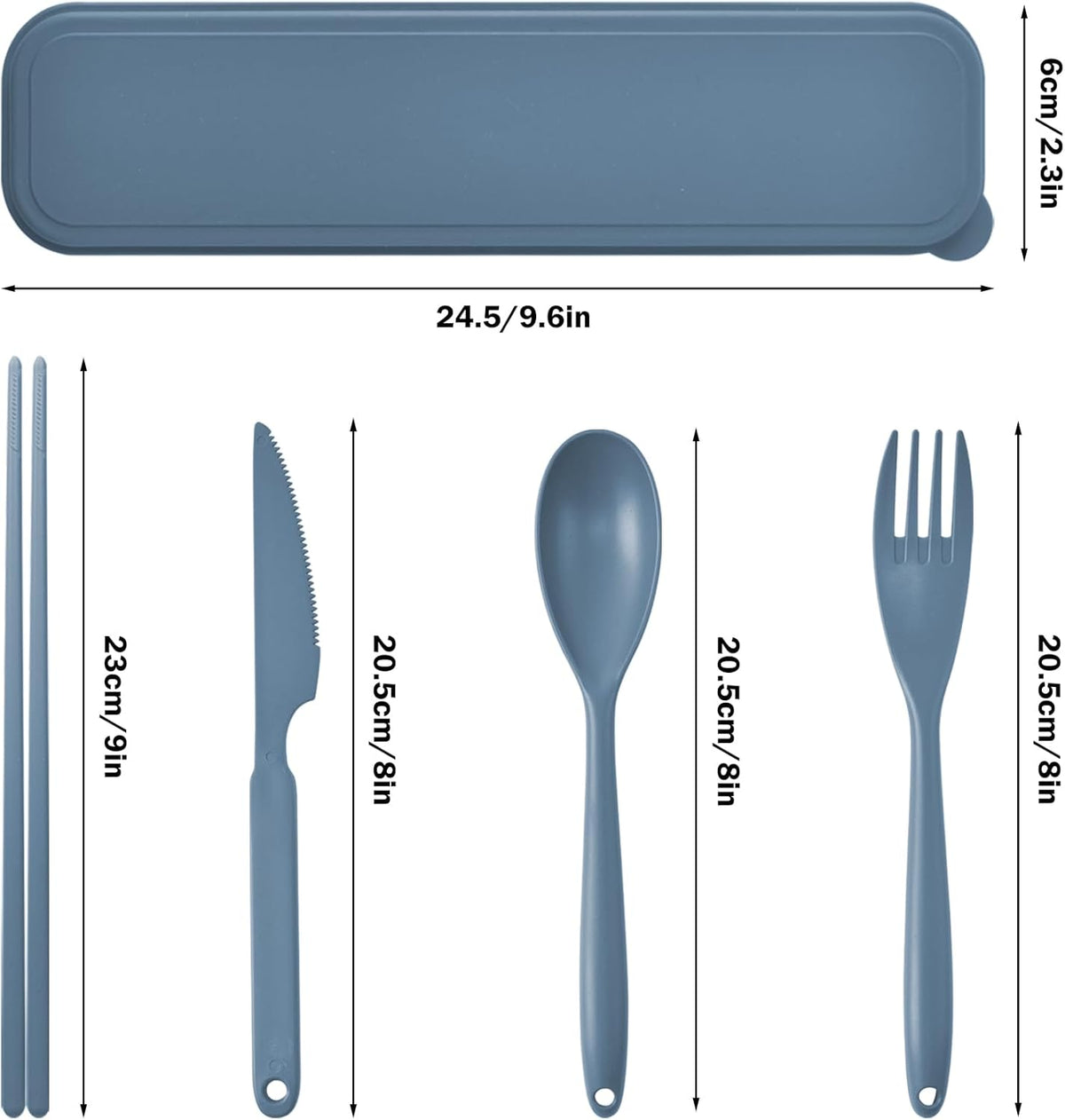 2 Sets Large Reusable Utensils Set with Case, Portable Cutlery Sets | Plastic, Blue and Green, Chopsticks Fork Spoon Knife Set with Lunch Box, For Camping Travel Daily Lunch Use Picnic Outdoor