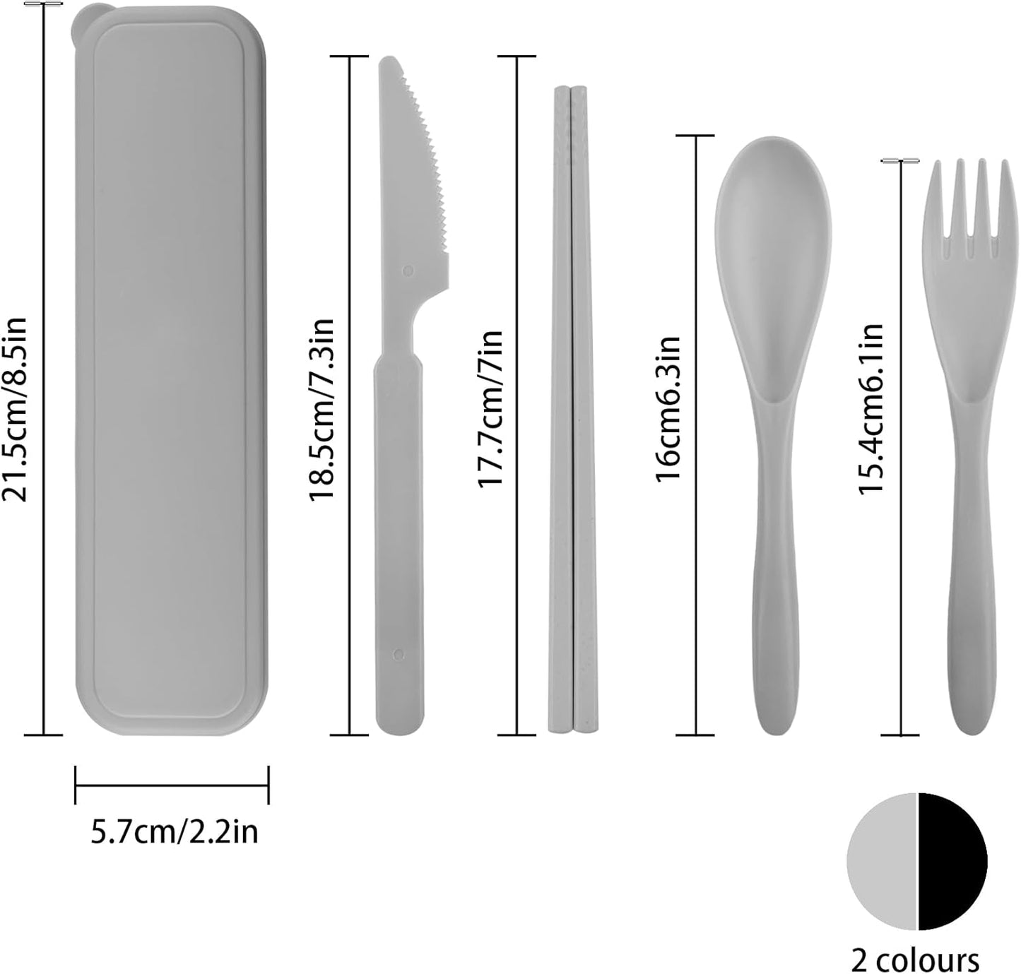 2 Sets Large Reusable Utensils Set with Case, Portable Cutlery Sets | Plastic, Blue and Green, Chopsticks Fork Spoon Knife Set with Lunch Box, For Camping Travel Daily Lunch Use Picnic Outdoor