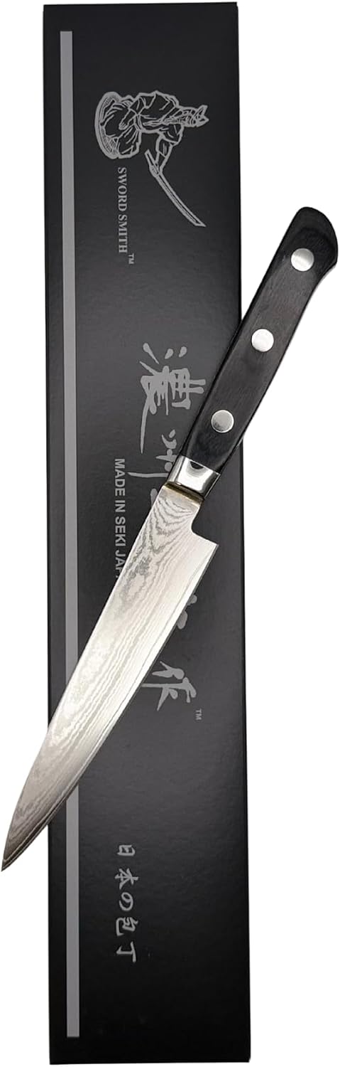 SATAKE CUTLERY 135mm Hammered Damascus Petty Knife, Aichi Stainless Steel, Gift for Home Cooks, Japanese Utility Knife, Razor-Sharp, Lightweight