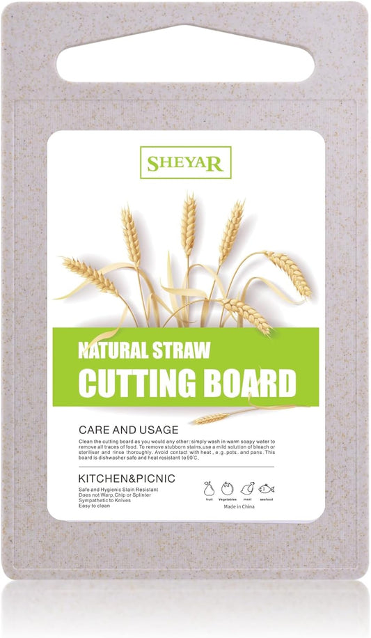 Cutting Board for Kitchen, Wheat Straw Fiber Cutting Board, Dish Washer Safe, w/Juice Grooves for Meat, Veggies, Easy Grip Handle, Non-slip Surface Eco-friendly Serveware Accessories （10‘x6.3’）
