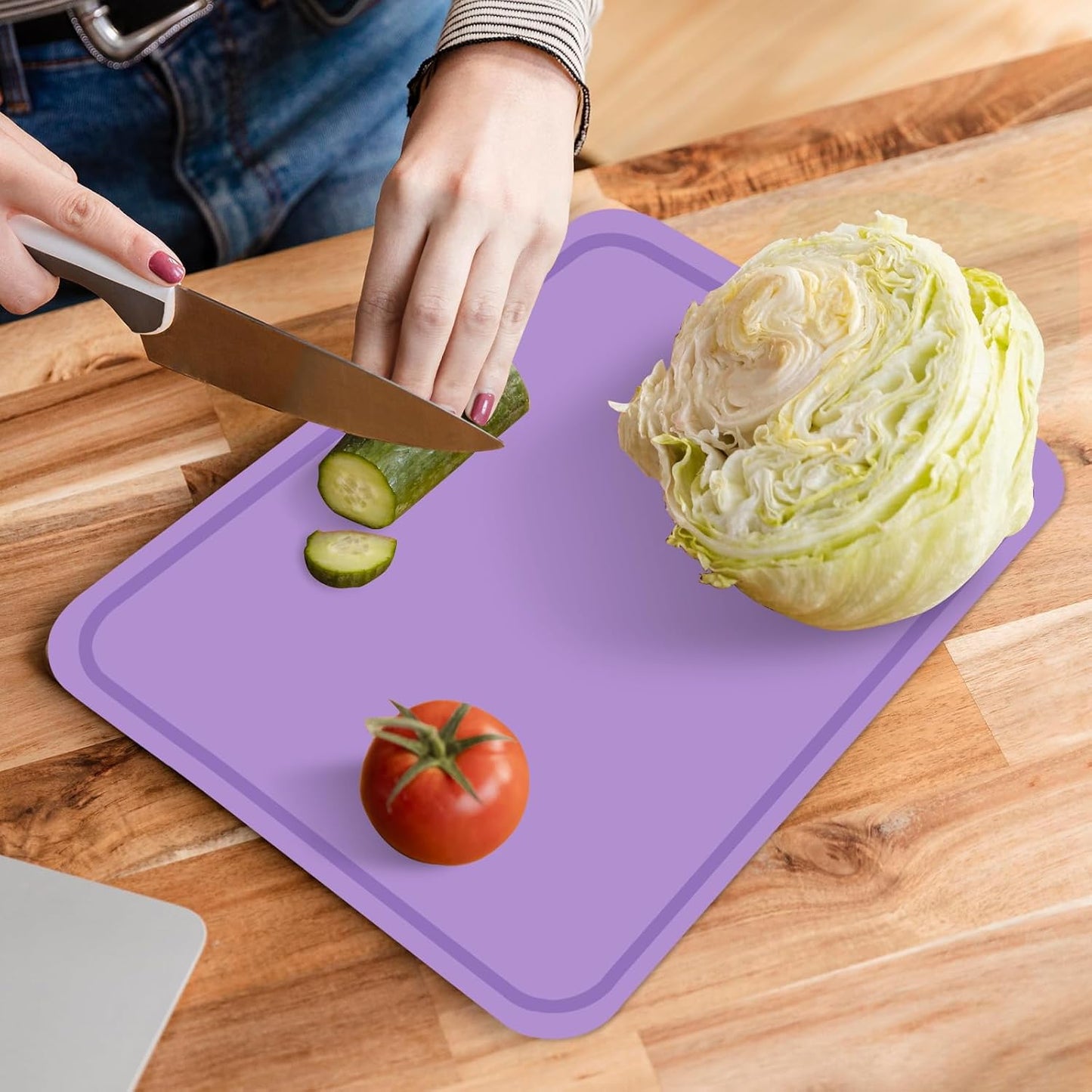 Flexible Cutting Boards, BPA Free Silicone Non-Slip Chopping Mat for Kitchen, Dishwasher Safe & Space-Saving with Hanging Hole (Purple)