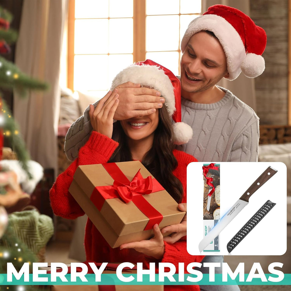 Bread Knife with Sheath, 8-Inch Serrated Bread Knife for Homemade Bread, 5Cr15Mov Premium Stainless Steel Bread Cutter with Gift Box for Mom Dad, Full Tang and Ergonomic Handle