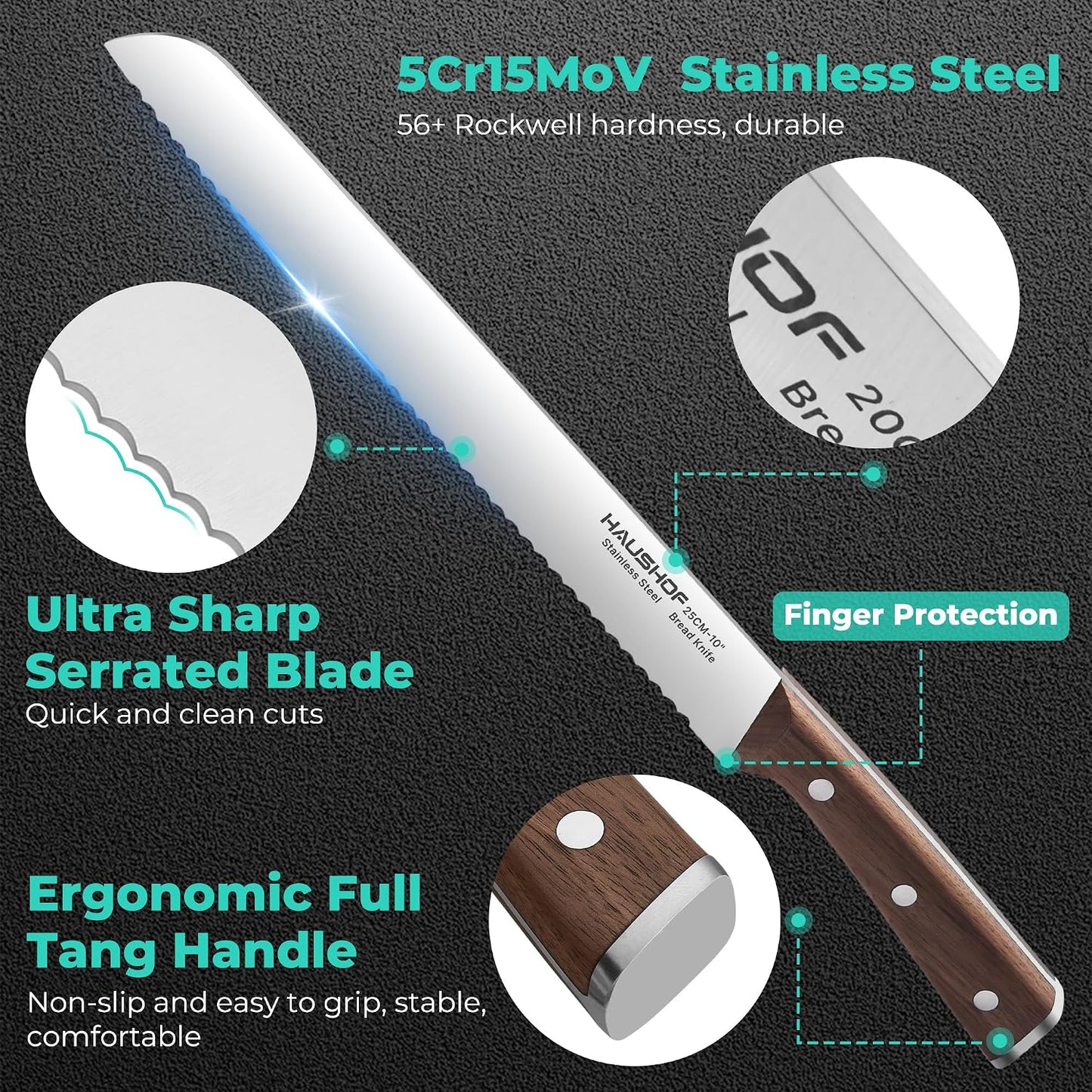 Bread Knife with Sheath, 8-Inch Serrated Bread Knife for Homemade Bread, 5Cr15Mov Premium Stainless Steel Bread Cutter with Gift Box for Mom Dad, Full Tang and Ergonomic Handle