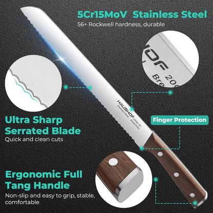 Bread Knife with Sheath, 8-Inch Serrated Bread Knife for Homemade Bread, 5Cr15Mov Premium Stainless Steel Bread Cutter with Gift Box for Mom Dad, Full Tang and Ergonomic Handle