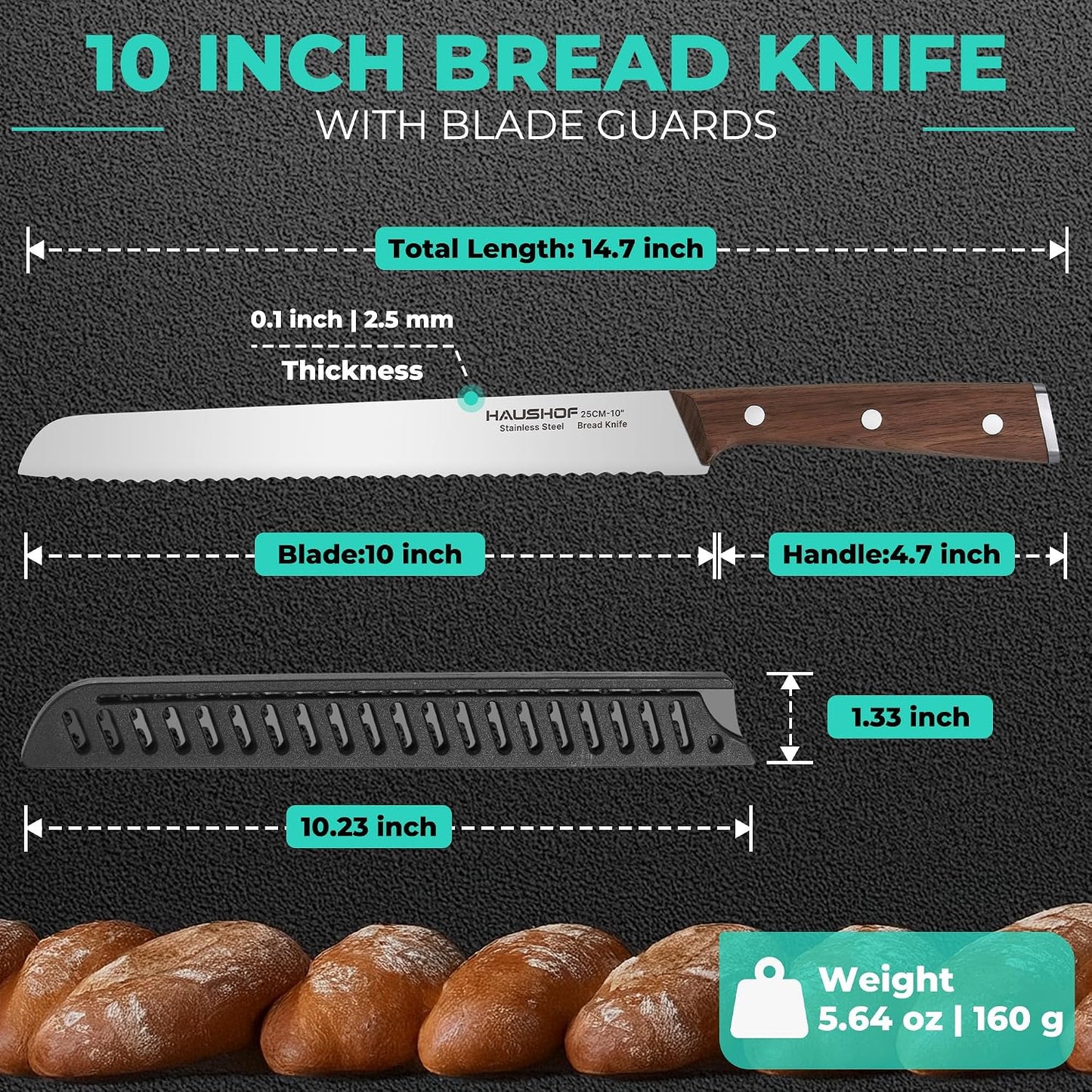 Bread Knife with Sheath, 8-Inch Serrated Bread Knife for Homemade Bread, 5Cr15Mov Premium Stainless Steel Bread Cutter with Gift Box for Mom Dad, Full Tang and Ergonomic Handle