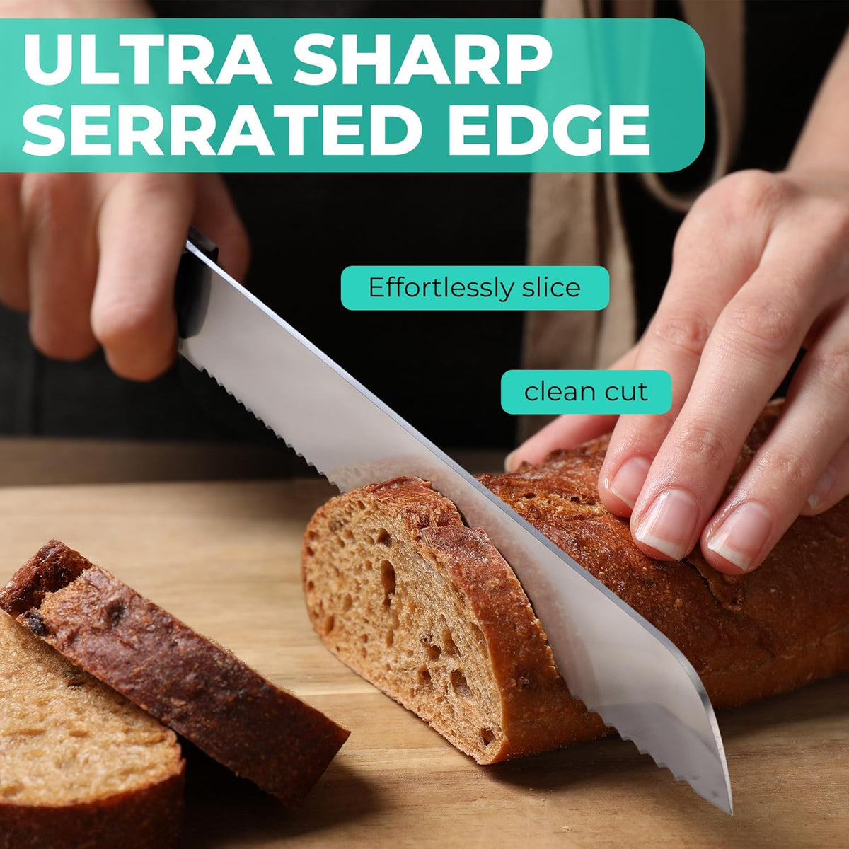 Bread Knife with Sheath, 8-Inch Serrated Bread Knife for Homemade Bread, 5Cr15Mov Premium Stainless Steel Bread Cutter with Gift Box for Mom Dad, Full Tang and Ergonomic Handle
