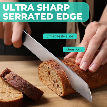 Bread Knife with Sheath, 8-Inch Serrated Bread Knife for Homemade Bread, 5Cr15Mov Premium Stainless Steel Bread Cutter with Gift Box for Mom Dad, Full Tang and Ergonomic Handle