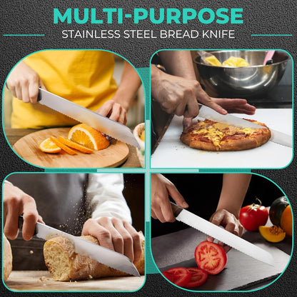 Bread Knife with Sheath, 8-Inch Serrated Bread Knife for Homemade Bread, 5Cr15Mov Premium Stainless Steel Bread Cutter with Gift Box for Mom Dad, Full Tang and Ergonomic Handle