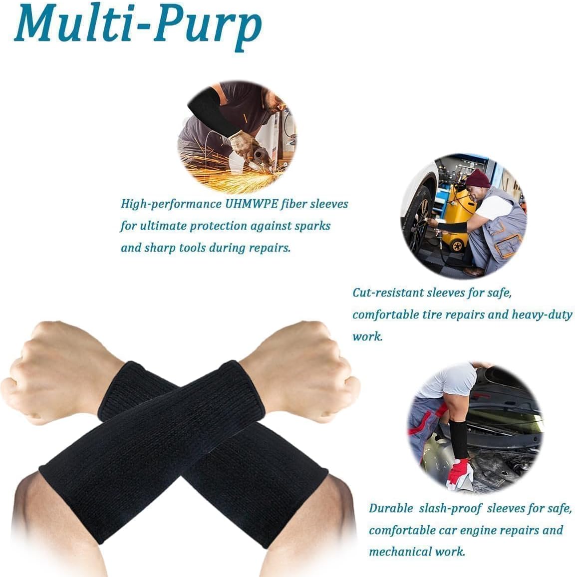 2 Pairs Level 5 Cut Resistant Arm Sleeves, Forearm Guards for Hand and Arm Protection Durable Work Glove Alternatives