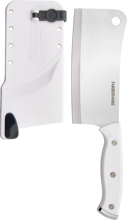 6 Inch Cleaver with EdgeKeeper Self-Sharpening Sheath, High-Carbon Stainless Steel Blade, Triple Rivet White Handle - Meat Cleaver Knife for Chopping, Dicing, and Mincing