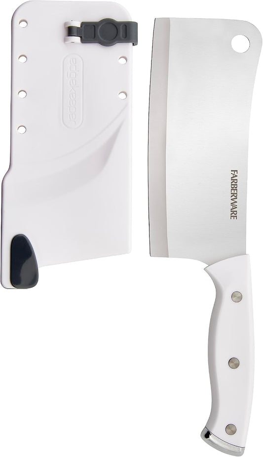 6 Inch Cleaver with EdgeKeeper Self-Sharpening Sheath, High-Carbon Stainless Steel Blade, Triple Rivet White Handle - Meat Cleaver Knife for Chopping, Dicing, and Mincing