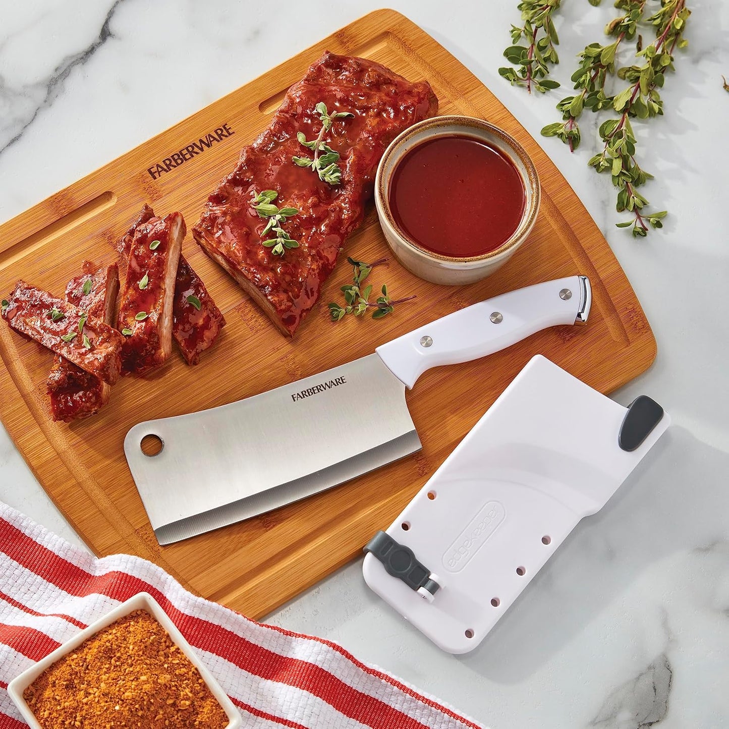 6 Inch Cleaver with EdgeKeeper Self-Sharpening Sheath, High-Carbon Stainless Steel Blade, Triple Rivet White Handle - Meat Cleaver Knife for Chopping, Dicing, and Mincing