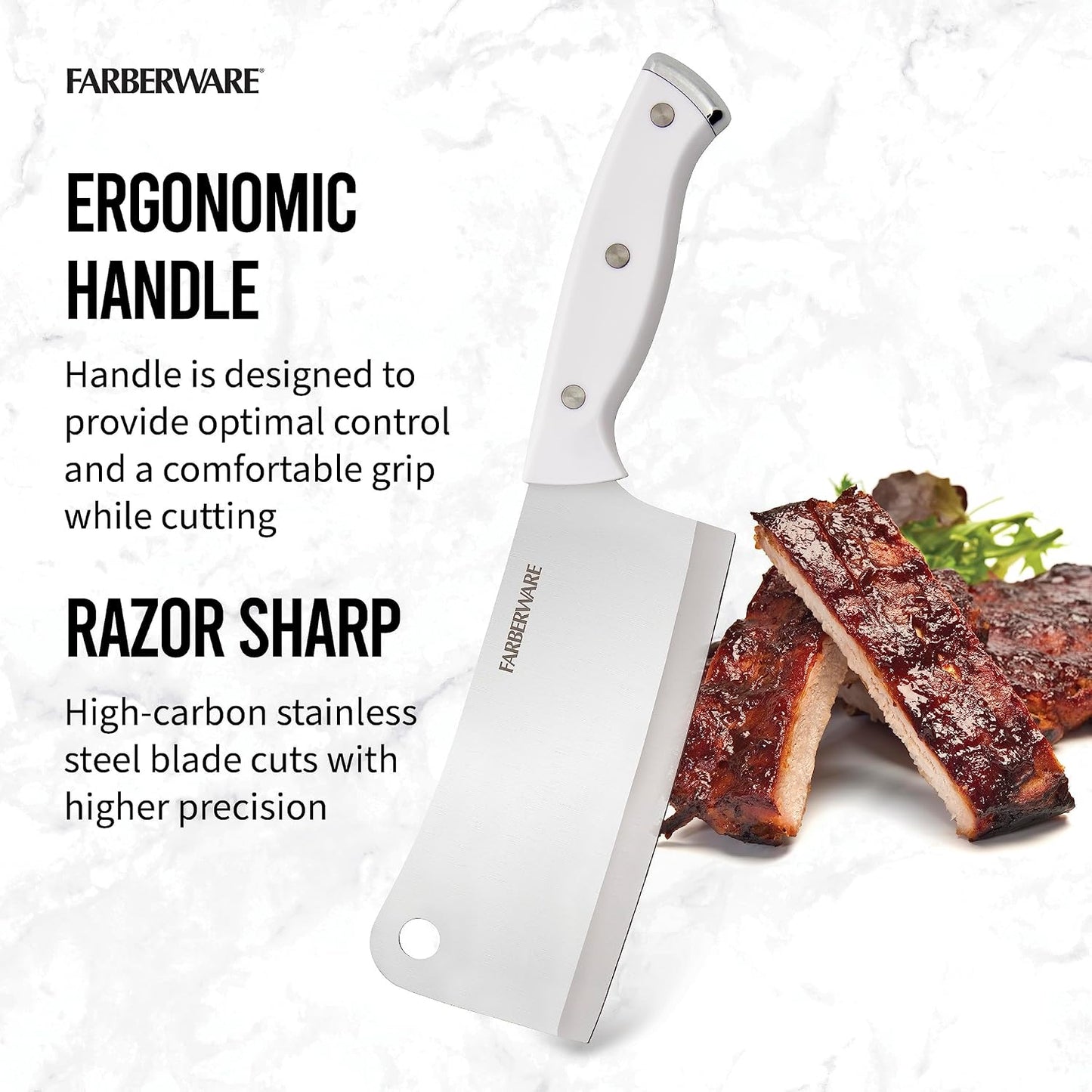 6 Inch Cleaver with EdgeKeeper Self-Sharpening Sheath, High-Carbon Stainless Steel Blade, Triple Rivet White Handle - Meat Cleaver Knife for Chopping, Dicing, and Mincing