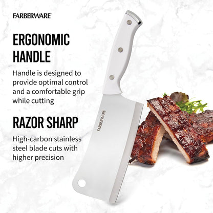 6 Inch Cleaver with EdgeKeeper Self-Sharpening Sheath, High-Carbon Stainless Steel Blade, Triple Rivet White Handle - Meat Cleaver Knife for Chopping, Dicing, and Mincing