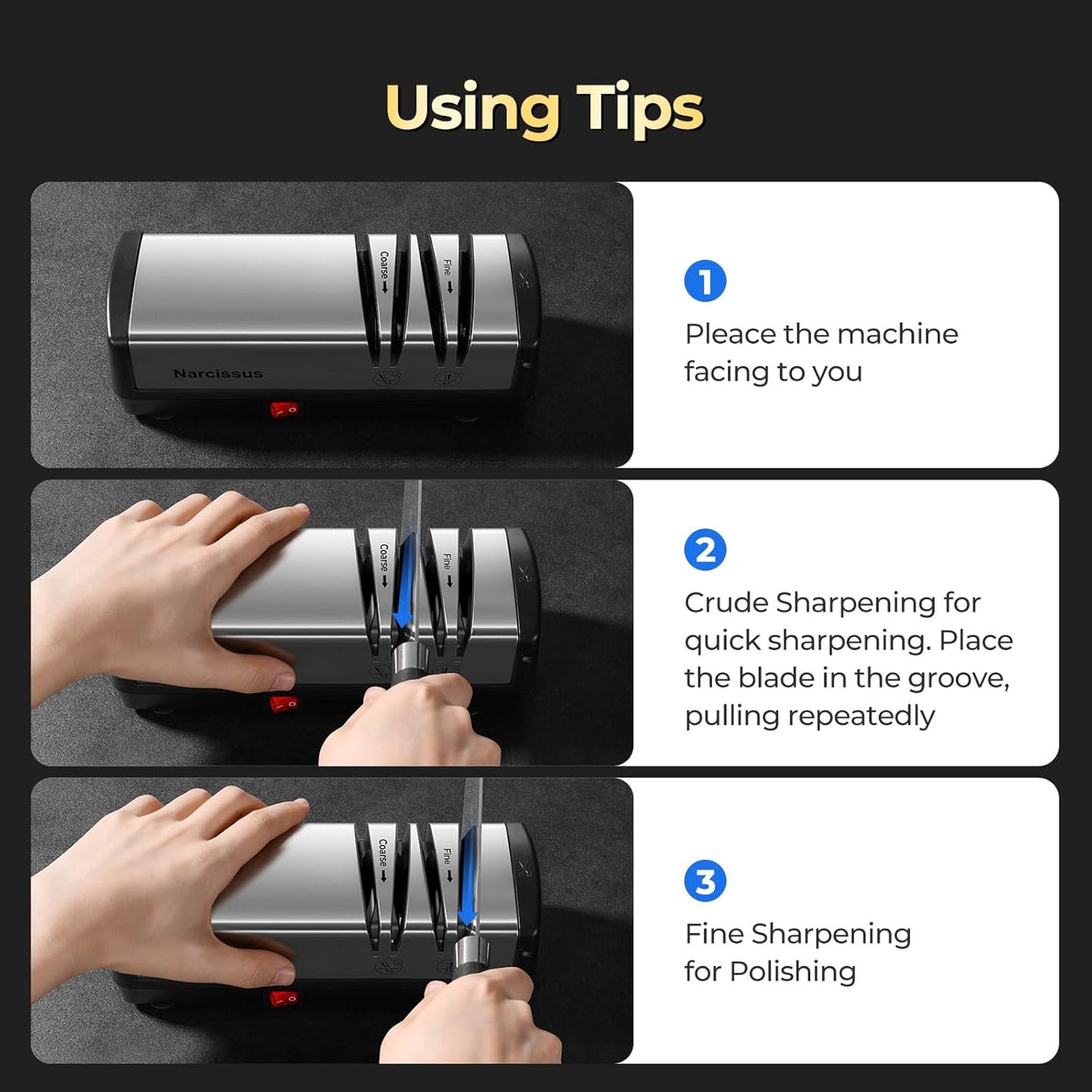 Knife Sharpener, Protable Diamond Electric Knife Sharpener for Stainless Steel and Ceramic Knives, with Scissors Sharpener & Metal Dust Collection Box, Quick Sharpening & Polishing, Silver