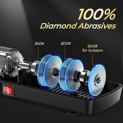 Knife Sharpener, Protable Diamond Electric Knife Sharpener for Stainless Steel and Ceramic Knives, with Scissors Sharpener & Metal Dust Collection Box, Quick Sharpening & Polishing, Silver